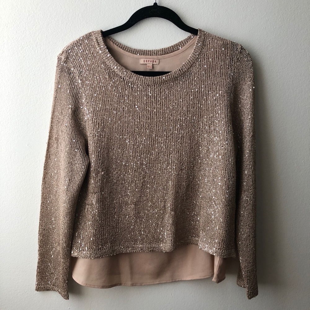 GOLD/TAN THIN KNITTED SWEATER WITH UNDERLAY